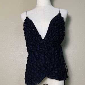 Diane Von Furstenberg Black 100% Silk Textured V-Neck Camisole Size 8